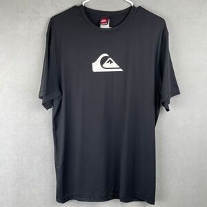 Quiksilver Mens Rash Guard T Shirt Black Stretch Short Sleeve Retro Surf L 2011